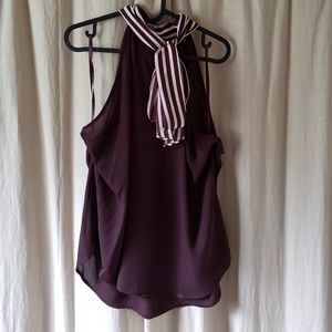 NY & Co. Burgundy halter tie neck blouse